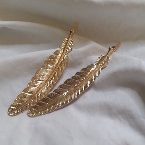 Set of Two Gold Feather Hair Clips